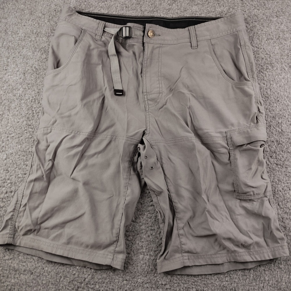 Prana Zion Mens Gray Cargo Hiking Shorts Stretch Nylon Size 36x10 Belted